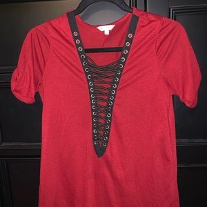 Red Lace Up Tee
